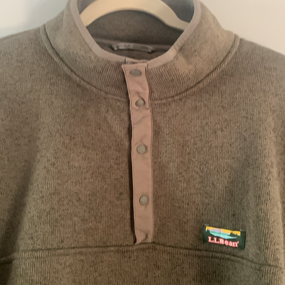 L.L.Bean Mens 1/4 Snap Kangaroo Pocket Size XL Like New Green Warn Casual - Picture 3 of 10